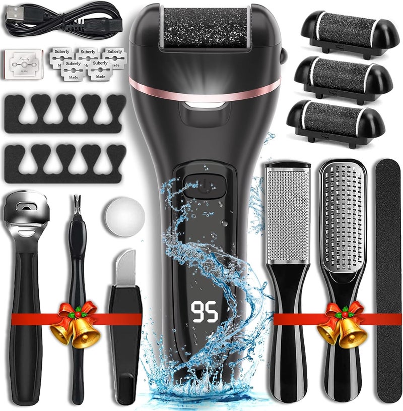 WeaHea Electric Callus Remover for Feet with 3 Roller Heads 2 Speed Rechargeable Waterproof Professional Pedicure Kit 17 in 1 Foot File Tools Perfect for Dead Hard Cracked Dry Skin - Image 1